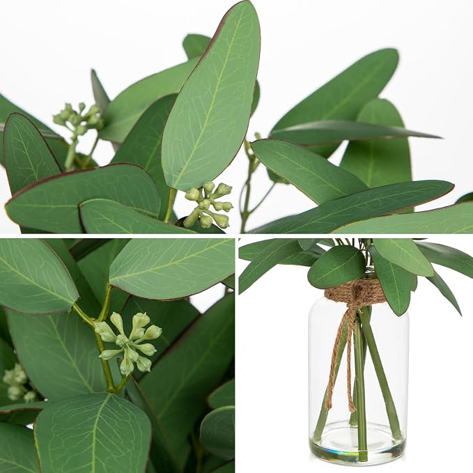 Briful Artificial Eucalyptus Stems in Clear Glass Vase - Image 5