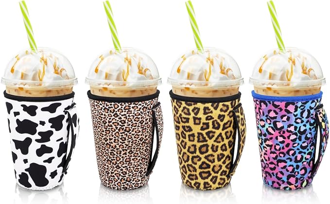 4Pack Reusable Iced Coffee Sleeve Insulator Sleeves by AJLTPA