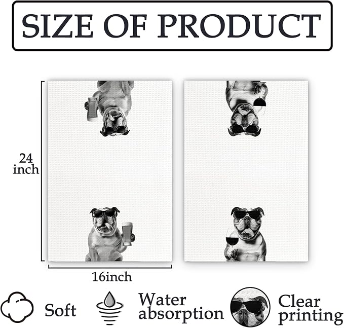 English Bulldog Gifts Wine Kitchen Towels Set of 2, Funny English Bulldog Wine - Image 7