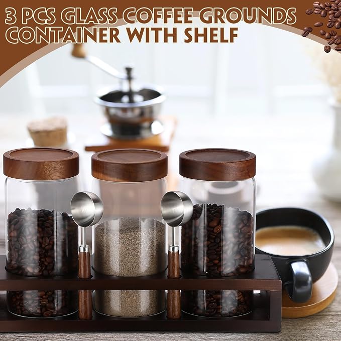 Suclain 3 Pcs Glass Coffee Bean Container 44 oz Airtight Coffee Canister - Image 6