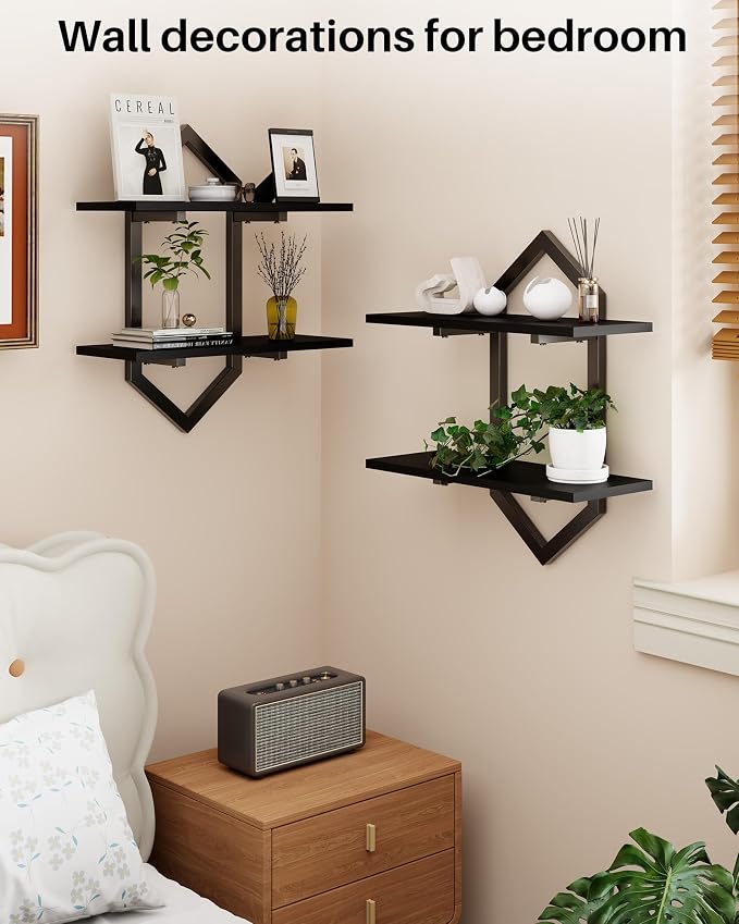 Floating Shelves, Wall Mounted Decorative Shelves, 2-Tier Modern Geometric - Image 4