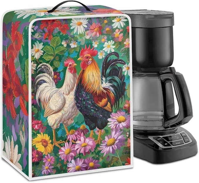Rooster Flower Coffee Machine Covers by Kathyboom