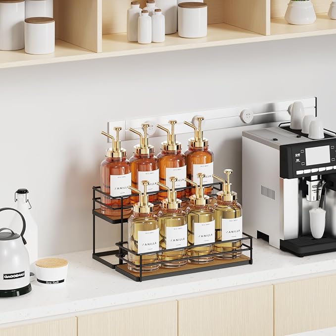 THYGIFTREE Coffee Syrup Rack Organizer 8 Bottle Syrup Holder Stand 2-Tier Syrup - Image 7