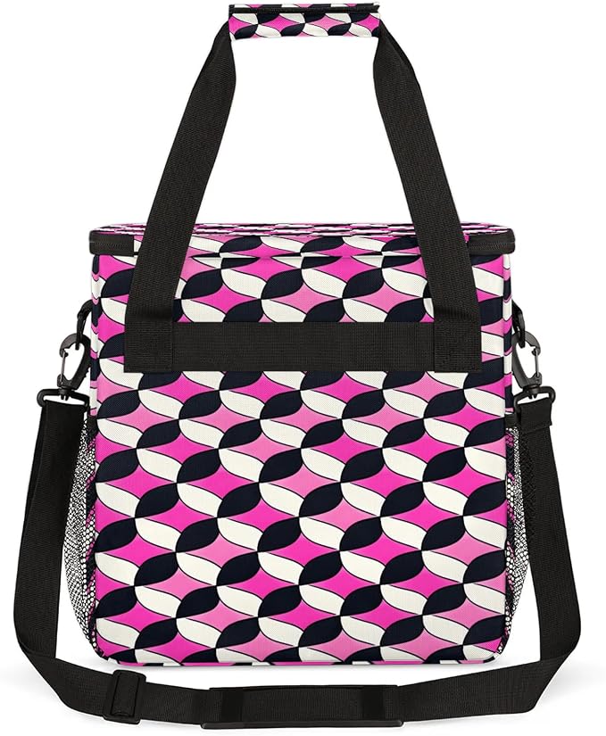 Pink and Black Coffee Maker Travel Bag, Geometric Insulated Grocery Bag Travel - Image 5