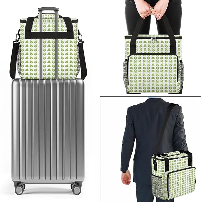 St Patrick's Day Plaid Four Leaf Clover Coffee Maker Carring Bag Travel Tote - Image 7