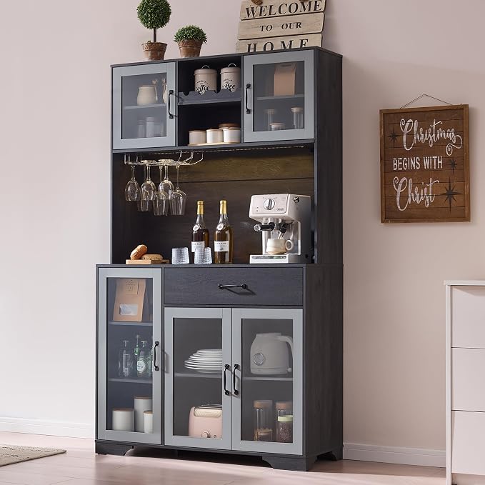 Fatmok 71" Pantry Cabinet with Wine Rack and Charging Station, Adjustable - Image 6