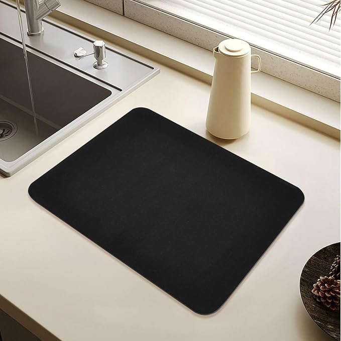 Black Dish Drying Mat for Kitchen Counter No-slip Rubber Bottom Dish Drying by Sinestour