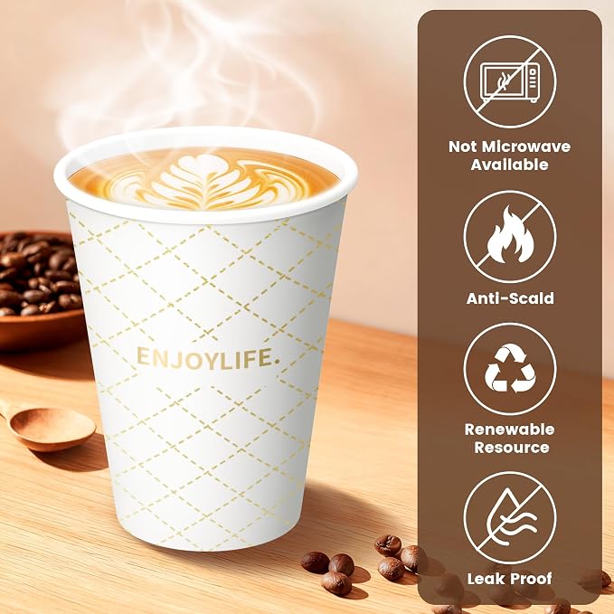 To Go Coffee Cups with Lids, 12 oz Disposable Paper Coffee Cups, 100 Pack - Image 3