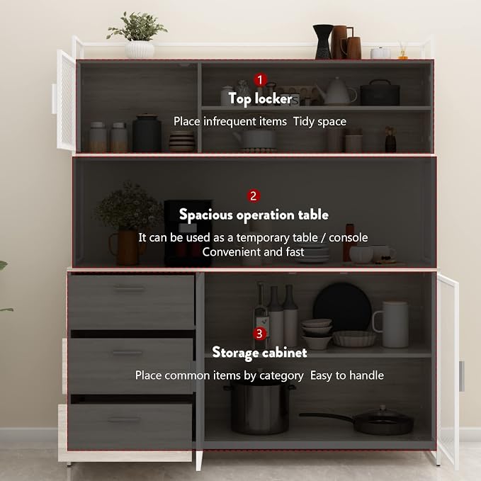 AGOTENI Large Kitchen Hutch Cabinet, Storage Cupboard Pantry - Image 5