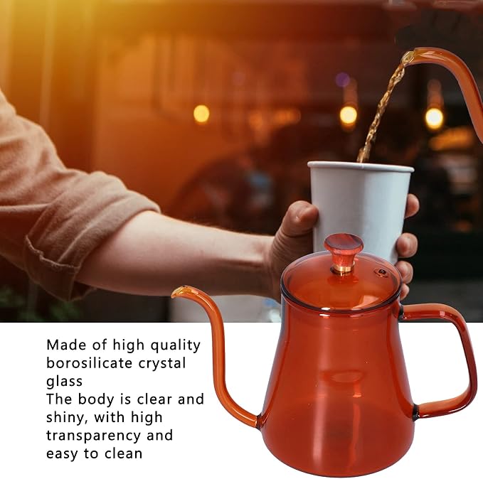Glass Coffee Kettle, High Borosilicate Crystal Clear Gooseneck Spout, 350ml - Image 4