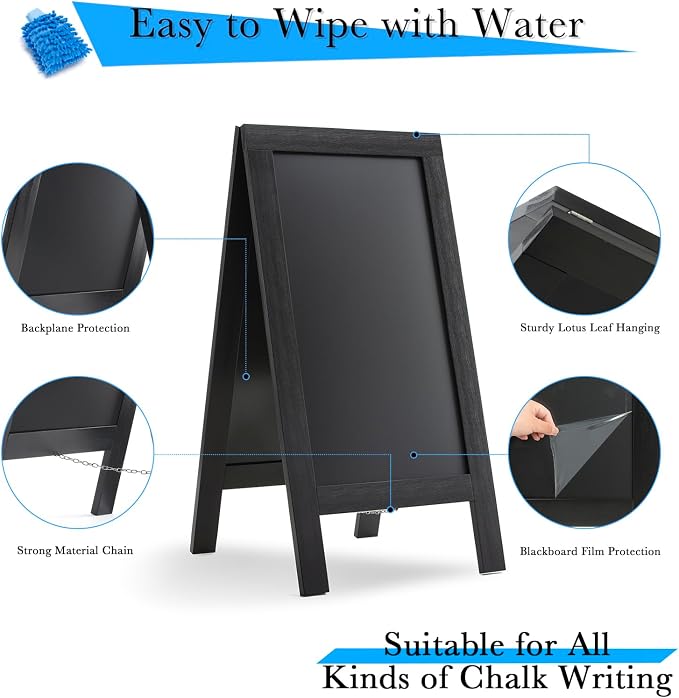 DAHAPYBOO Sandwich Board 40"x20" Solid Pine Wood Rustic Black, Chalk Board Sign - Image 3