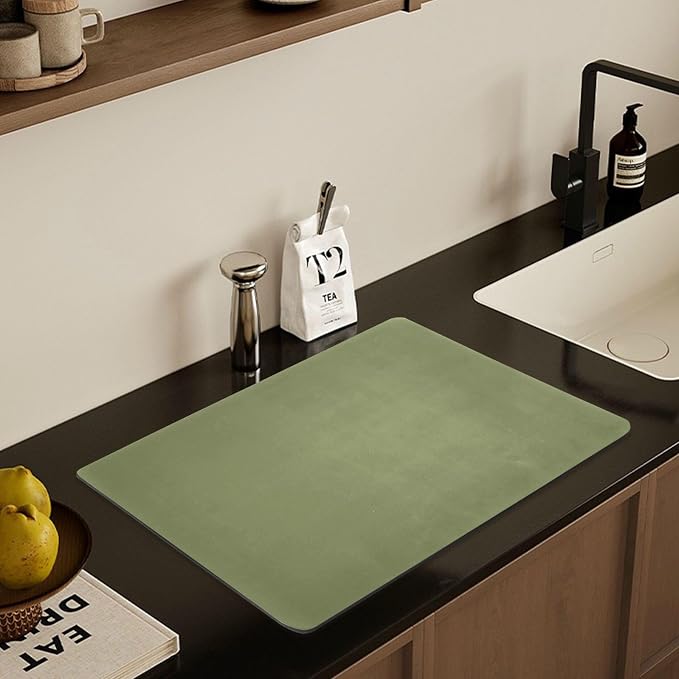 Green Dish Drying Mat for Kitchen Counter No-slip Rubber Bottom Dish Drying - Image 7