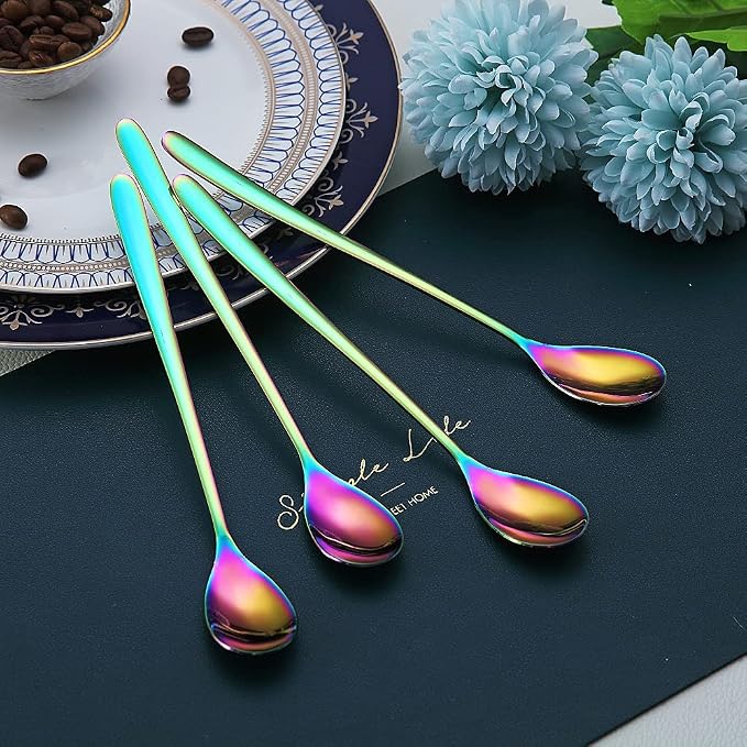 Rainbow Long Handle Spoons, Coffee Stirrers, Premium Stainless Steel Coffee & - Image 4