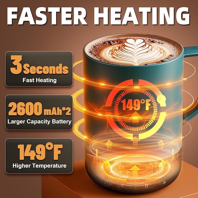 14oz Magnetic Charging Cordless Smart Coffee Mugs, Fast Heating & High - Image 2