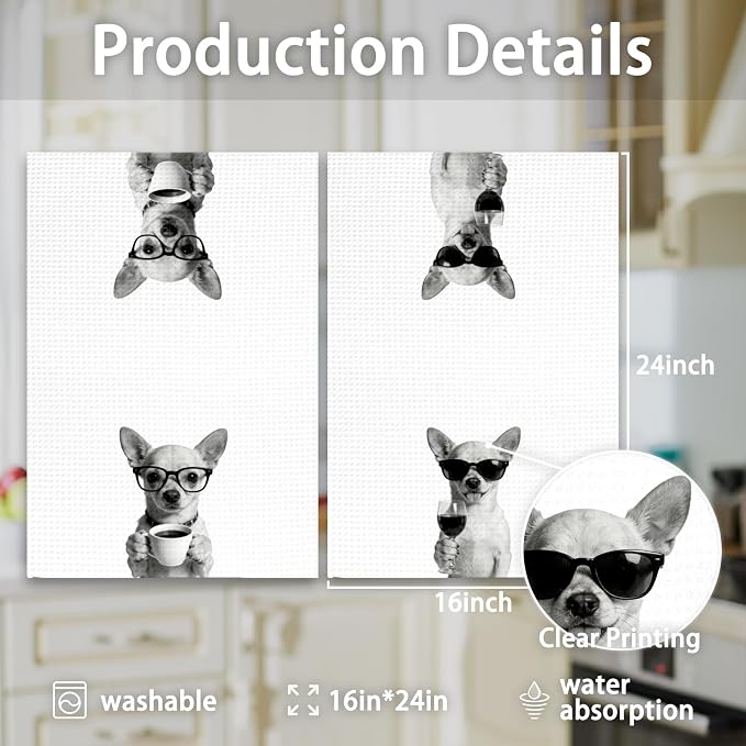 Chihuahua Gifts Coffee Wine Kitchen Towels Set of 2, Coffee Dog Dish Tea Towel - Image 7