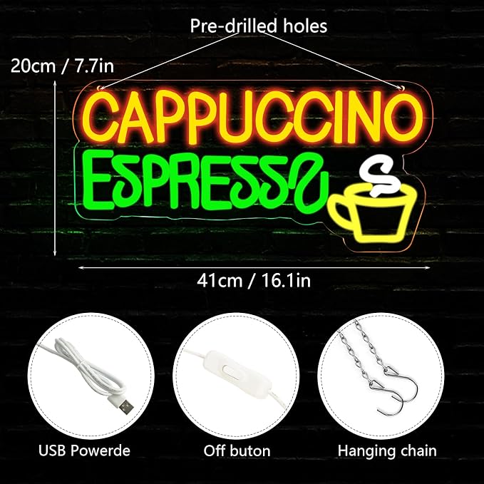 Balanar Cappuccino Espresso Neon Signs Beer Bar Sign Led Lights - Image 3