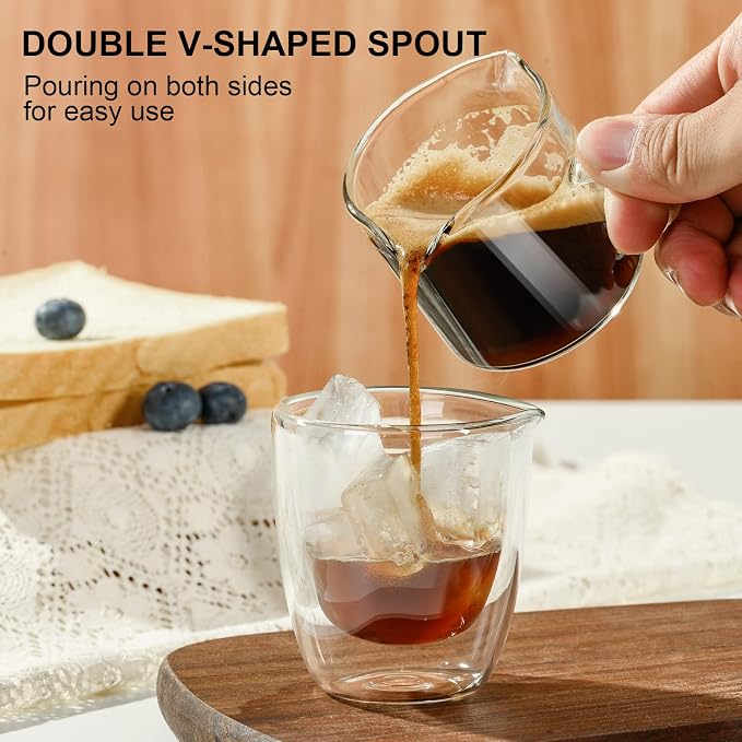 PARACITY Espresso Cup with Handle, 2.5 OZ Double Spout Clear Glass Measuring - Image 2