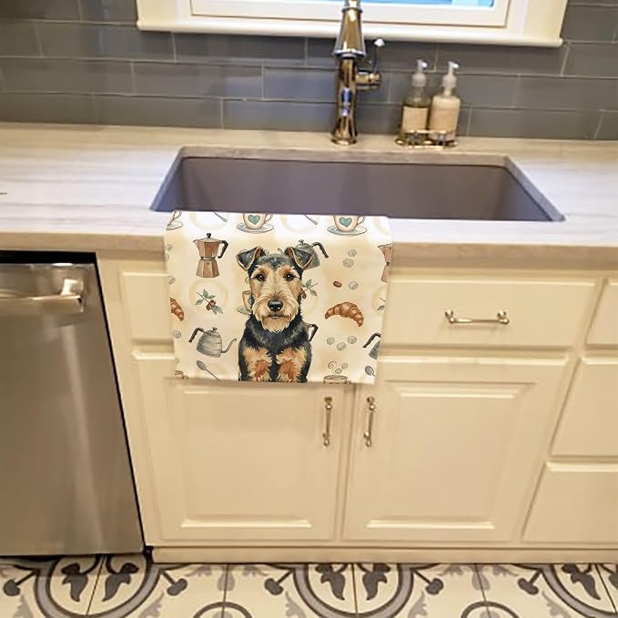 Caroline's Treasures Welsh Terrier Coffee Bar Kitchen Towel Velour Plush Front - Image 2