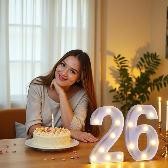 26th Birthday Decoration Light Up Letters, Battery Powered LED Numbers Marquee - Image 3