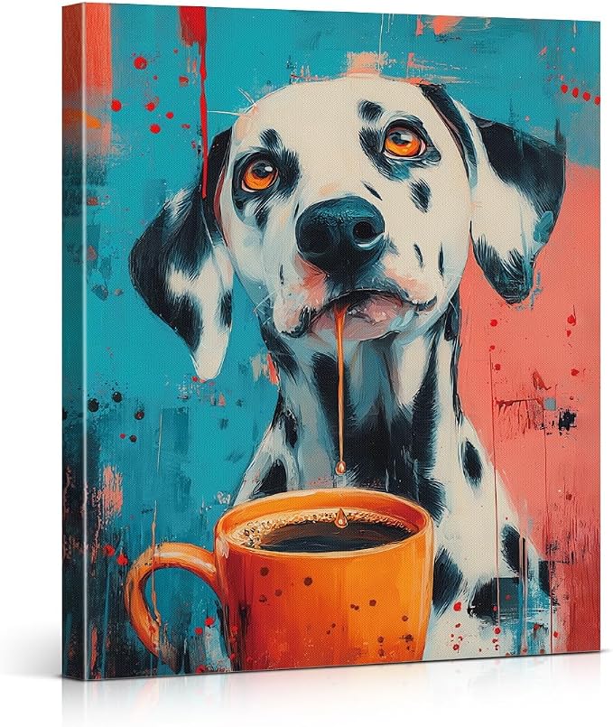 Trendy Dalmatian Dog Coffee Bar Wall Art Print Dog Graffiti Poster Painting by Unknown