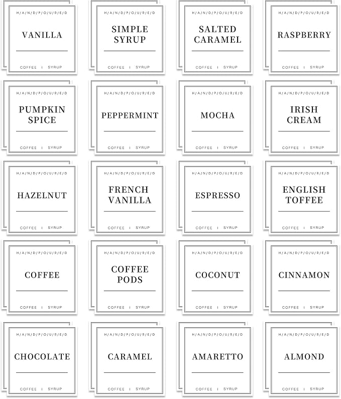 40PCS Coffee Syrup Labels for Coffee Bar, Coffee Station Syrup Dispenser Labels by KSIWRE