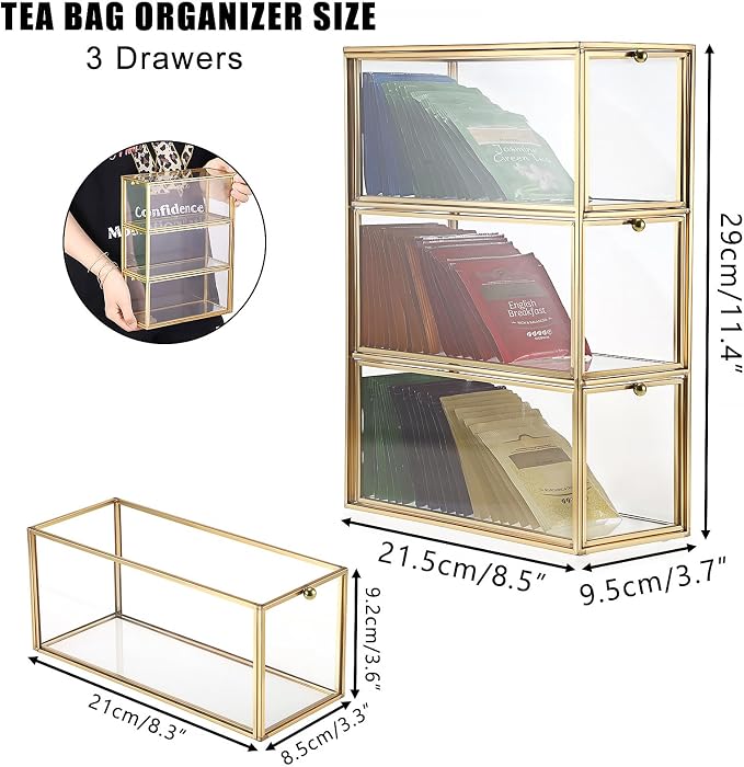 ELLDOO Tea Bag Organizer with 3 Drawers, Coffee Pod Snack Storage - Image 3