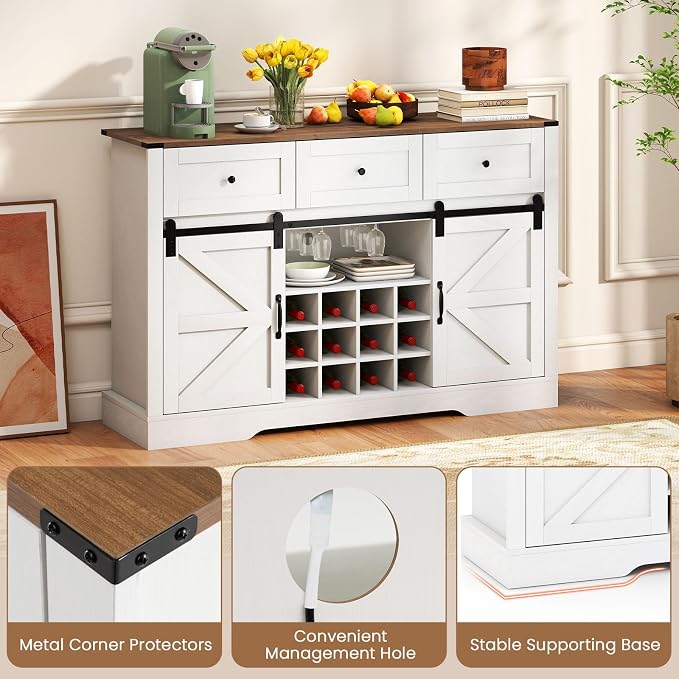 Giantex Wine Bar Cabinet with LED Lights, 3 Drawer, Adjustable Shelf, 12 Bottle - Image 7