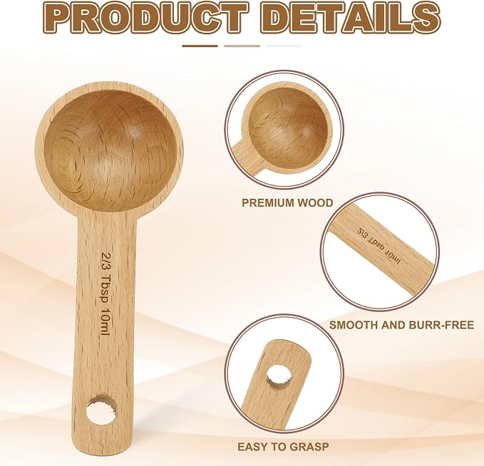 uxcell 4pcs Coffee Spoons, 10ml Wooden Table Spoons Tea Measure Scoops - Image 3