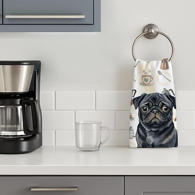 Caroline's Treasures Black Pug Coffee Bar Kitchen Towel Velour Plush Front and - Image 3