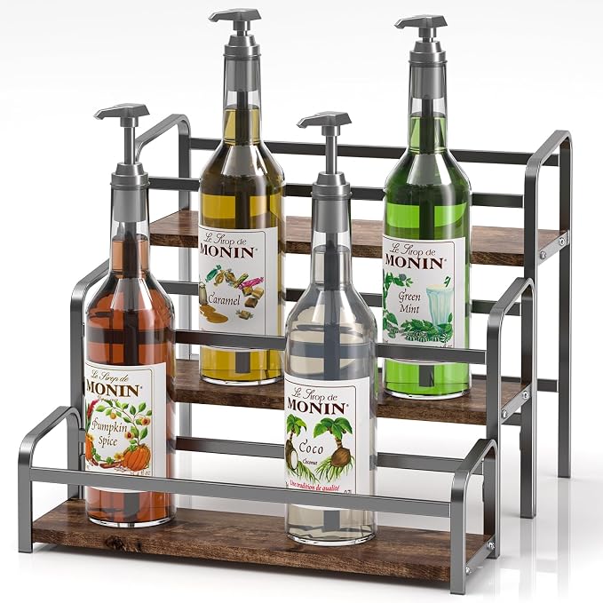 DTUQYX Coffee Syrup Organizer 3-Tier, 12 Bottles Capacity Coffee Syrup Rack by DTUQYX