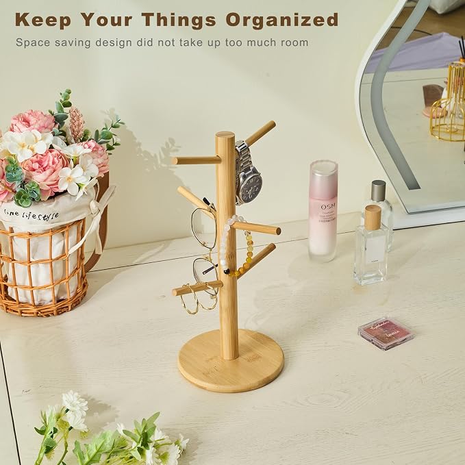 Bamboo Mug Tree for Counter, 6 Hooks Detachable Coffee Mug Holder, Decorative - Image 5