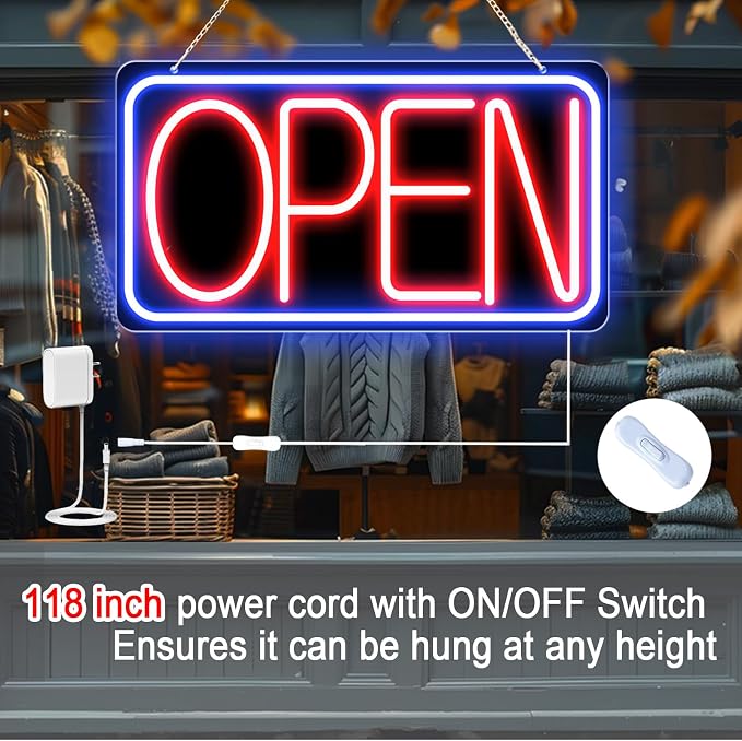 16.5" X 9" Led Neon Open Signs for Business Ultra Bright Plug In Electric Light - Image 5