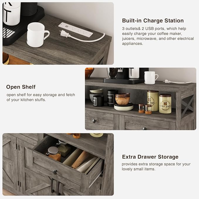 FiveWillowise 51" Farmhouse Buffet Sideboard - Image 7