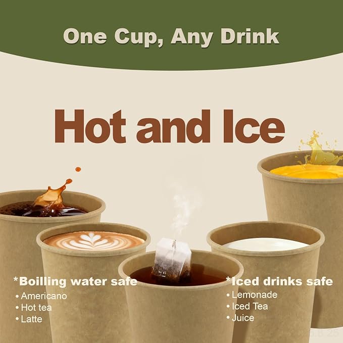 8 oz 200 Pack Disposable Coffee Cups, Bulk Brown Disposable Paper Cups - Image 6