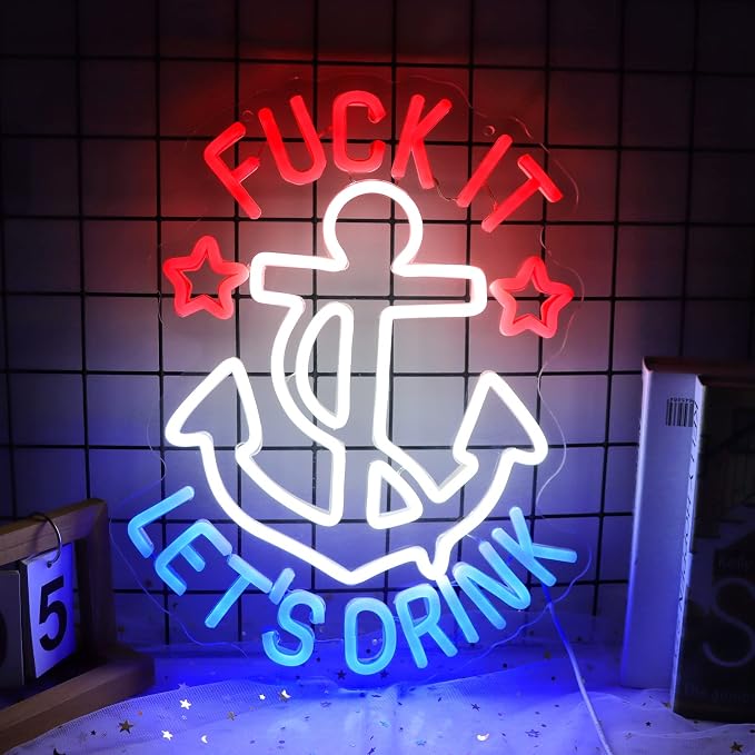FUNK IT LET'S DRINK Neon Signs for Wall Decor Anchor Decor Neon Lights for by JFLLamp