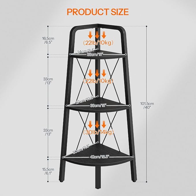 HOOBRO Corner Shelf, 3-Tier Corner Shelf Stand, Industrial Corner Display Shelf - Image 3