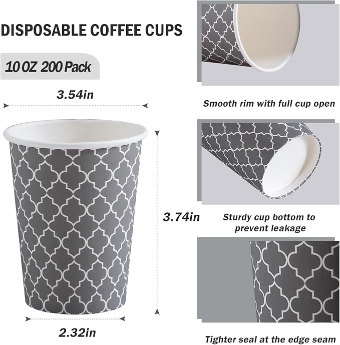 Lamosi Coffee Cups 10 oz 200 Pack, Disposable Paper Coffee Cups, Disposable Cups - Image 2
