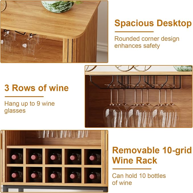Wine Cabinet with Storage, Liquor Cabinet with Sliding Doors & Open Wine Rack - Image 3