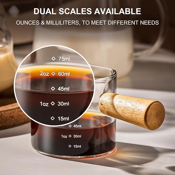PARACITY Espresso Cups with Handle set of 2, 3.5OZ Double Spout Glass Measuring - Image 4