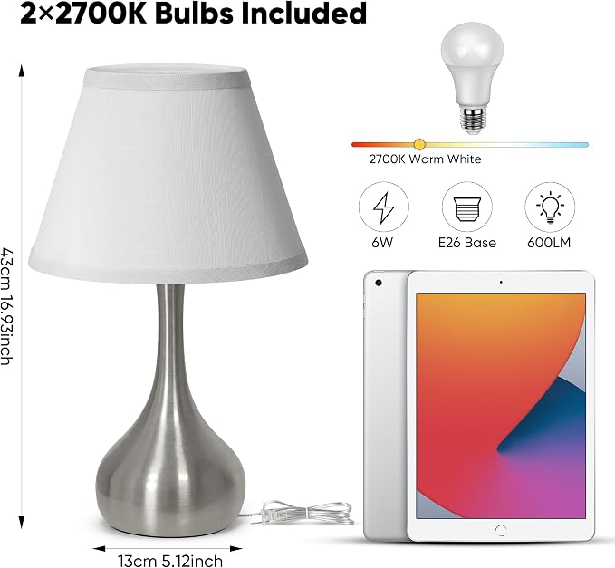 Touch Table Lamp for Bedroom Set of 2, 3-Way Dimmable Bedside Lamp for - Image 6
