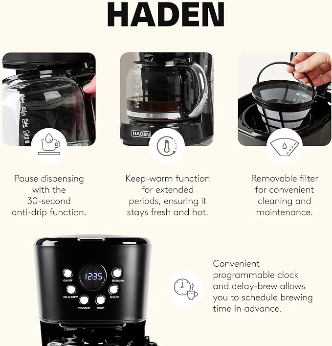HADEN Coffee Machine, 12 Cup Programmable Drip Coffee Maker - Image 3