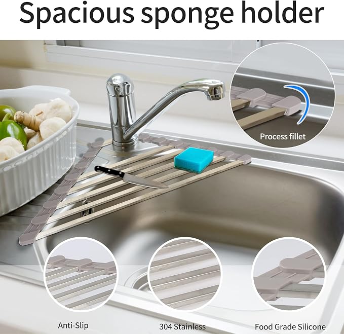 Triangle Dish Drying Rack for Sink Corner Roll Up Dish Drying Rack Folding - Image 3