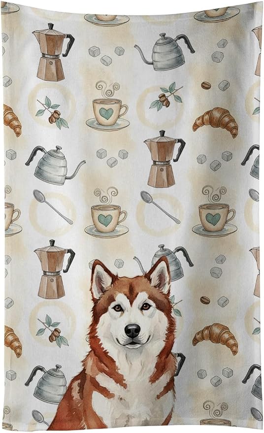 Caroline's Treasures Red and White Alaskan Malamute Coffee Bar Kitchen Towel by CarolinesTreasures