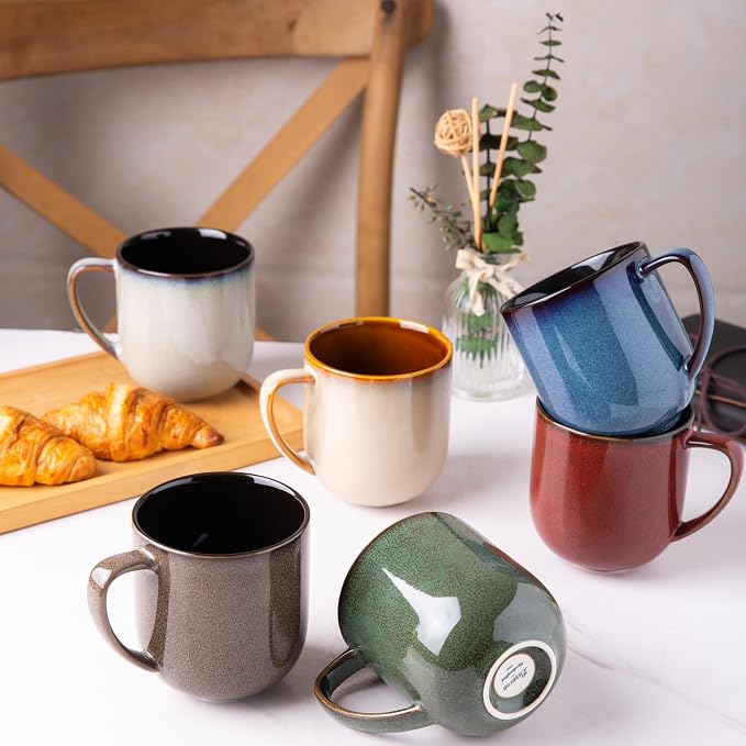 LERATIO 12OZ Ceramic Coffee Mugs Set of 6, Large Porcelain Coffee Cups - Image 7