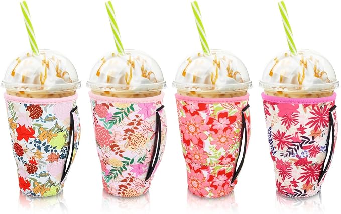 4Pack Reusable Iced Coffee Sleeve Insulator Sleeves by AJLTPA