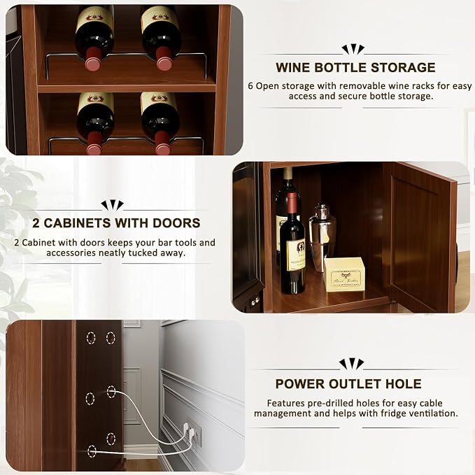 HSH Corner Bar Cabinet with Mini Fridge Space, Modern Wood Bar Cabinet with - Image 5