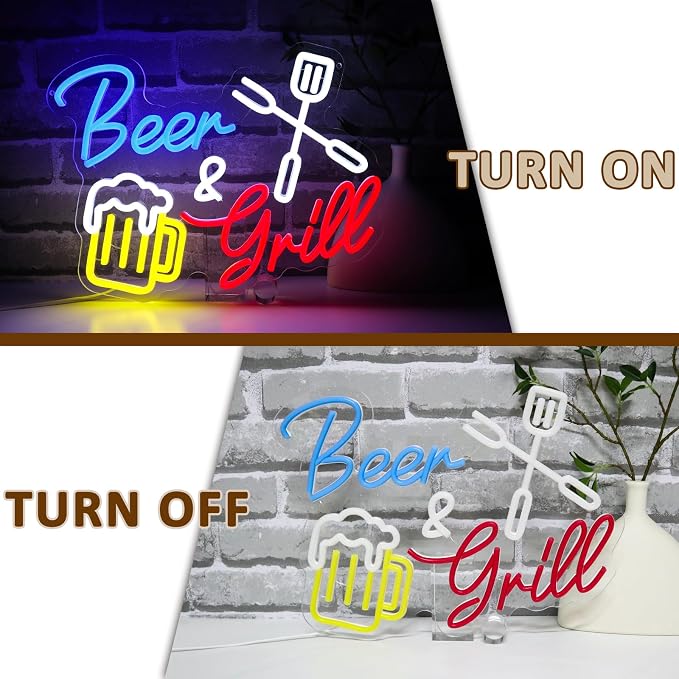 Beer And Grill Neon Sign for Wall Decor, Grilling Led Signs for BBQ Bar - Image 5