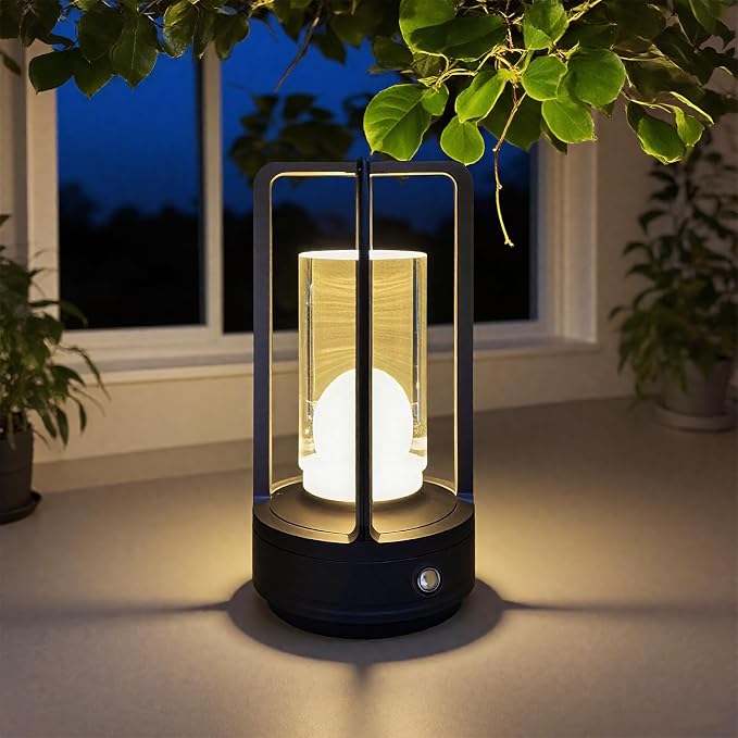 Portable Metal Table Lamp, 4000 mAh Outdoor Table Lights Rechargeable, 3 Color by LAYSHINEEN