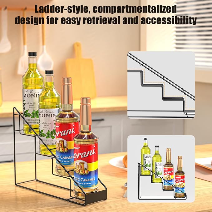 Coffee Syrup Rack for 4 Bottles, Tiered Coffee Syrup Organizer & Holder - Image 4