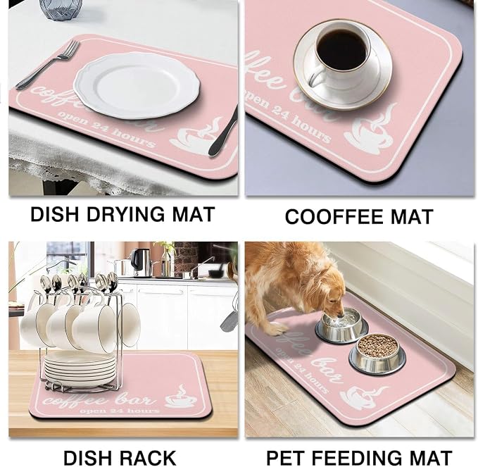 Coffee Mat - Pinks Coffee Time Absorbent Coffee Bar Mat - Drying Mat Waterproof - Image 4